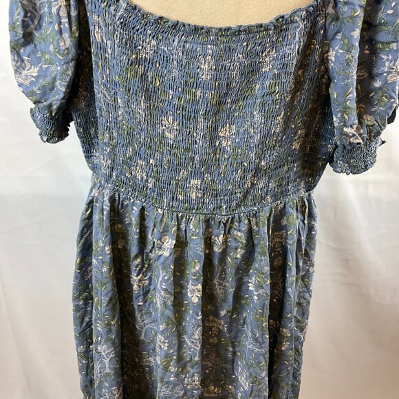 Outlander Torrid Dress 3 Blue White Green Floral Smocked Puff Sleeve Pockets - Picture 10 of 12